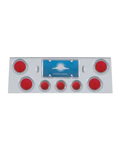 UP21499-Stainless Rear Center Panel With 4X 4" Lights & 3X 2.5" Beehive Lights & Visors