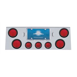 UP21496-Stainless Rear Center Panel With 4X 4" Lights & 3X 2.5" Beehive Lights & Grommets