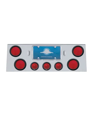 UP21496-Stainless Rear Center Panel With 4X 4" Lights & 3X 2.5" Beehive Lights & Grommets