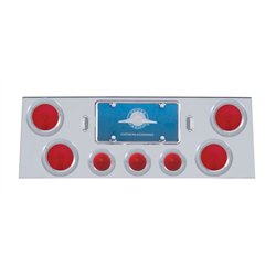 UP21497-Stainless Rear Center Panel With Four 4" Lights & Three 2.5" Beehive Lights & Stainless Bezels