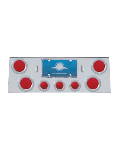 UP21497-Stainless Rear Center Panel With Four 4" Lights & Three 2.5" Beehive Lights & Stainless Bezels