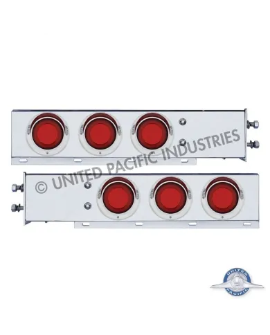 UP22252-2.5" Bolt Pattern SS Spring Loaded Rear Bar W/6X 4" Red LED Mirage Lights & Visor -Red Lens (Pair)