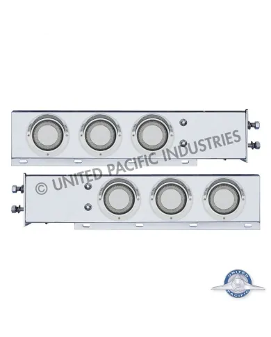 UP22253-2.5" Bolt Pattern SS Spring Loaded Rear Bar W/6X 4" Red LED Mirage Lights & Visor -Clear Lens (Pair)