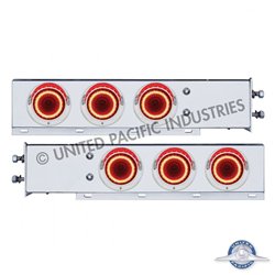 UP22253-2.5" Bolt Pattern SS Spring Loaded Rear Bar W/6X 4" Red LED Mirage Lights & Visor -Clear Lens (Pair)