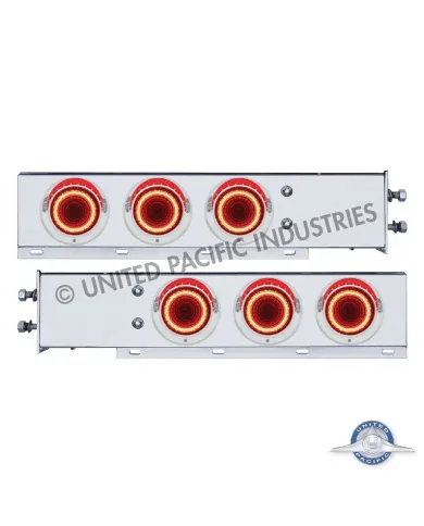 UP22253-2.5" Bolt Pattern SS Spring Loaded Rear Bar W/6X 4" Red LED Mirage Lights & Visor -Clear Lens (Pair)