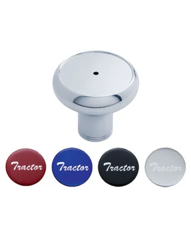 UP22989-Deluxe Aluminum Screw-On Air Valve Knob With Multi-Color Glossy Tractor Sticker - Chrome