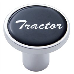UP23222-Aluminum Screw-On Air Valve Knob With Glossy Tractor Script Sticker - Black Sticker