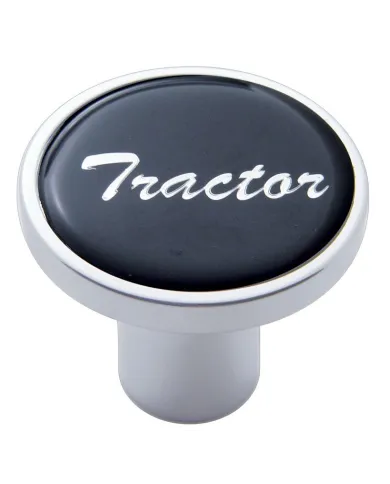 UP23222-Aluminum Screw-On Air Valve Knob With Glossy Tractor Script Sticker - Black Sticker