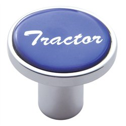 UP23223-Aluminum Screw-On Air Valve Knob With Glossy Tractor Script Sticker - Blue Sticker