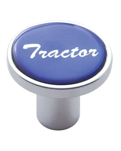 UP23223-Aluminum Screw-On Air Valve Knob With Glossy Tractor Script Sticker - Blue Sticker