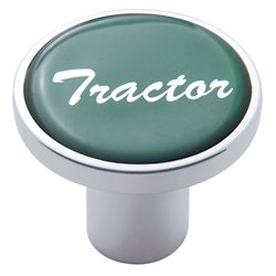 UP23224-Aluminum Screw-On Air Valve Knob With Glossy Tractor Script Sticker - Green Sticker