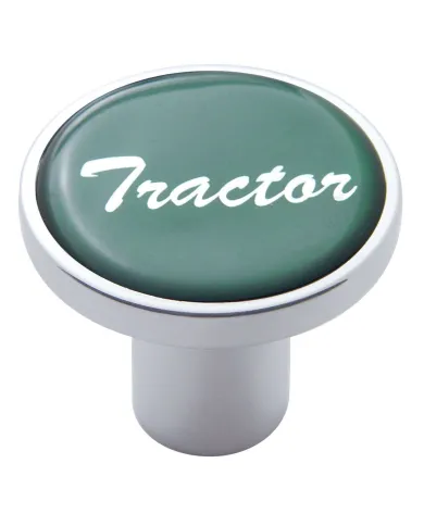 UP23224-Aluminum Screw-On Air Valve Knob With Glossy Tractor Script Sticker - Green Sticker