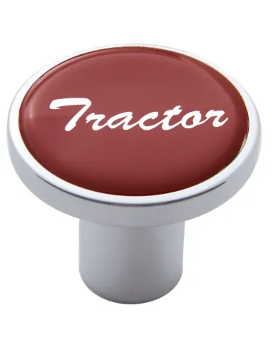 UP23226-Aluminum Screw-On Air Valve Knob With Glossy Tractor Script Sticker - Red Sticker