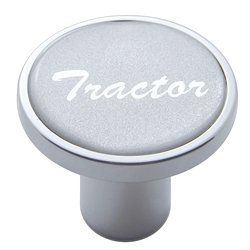 UP23227-Aluminum Screw-On Air Valve Knob With Glossy Tractor Script Sticker - Silver Sticker