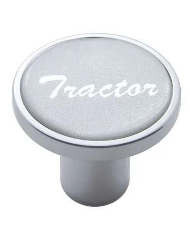 UP23227-Aluminum Screw-On Air Valve Knob With Glossy Tractor Script Sticker - Silver Sticker