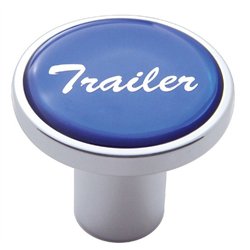 UP23230-Aluminum Screw-On Air Valve Knob With Glossy Trailer Script Sticker - Blue Sticker