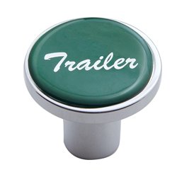UP23231-Aluminum Screw-On Air Valve Knob With Glossy Trailer Script Sticker - Green Sticker