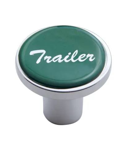 UP23231-Aluminum Screw-On Air Valve Knob With Glossy Trailer Script Sticker - Green Sticker