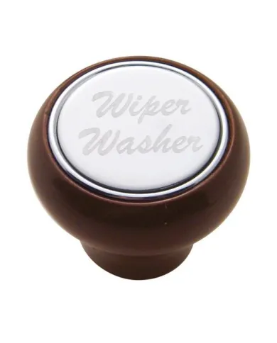 UP23381-"Wiper/Washer" Wood Deluxe Dash Knob - Stainless Plaque