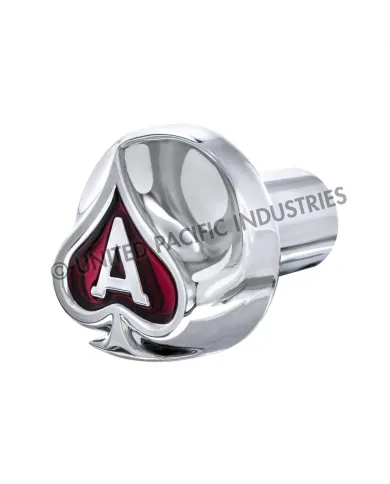 UP23699-Ace Of Spades Air Valve Knob - Chrome With Red Inlay