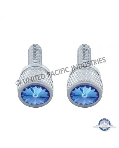 UP23809P-3/4" Short M6 Dash Screw With Crystal For Kenworth - Blue Crystal (2-Pack)