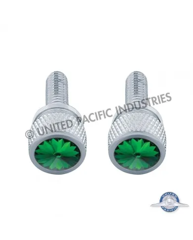 UP23810P-3/4" Short M6 Dash Screw With Crystal For Kenworth - Green Crystal (2-Pack)