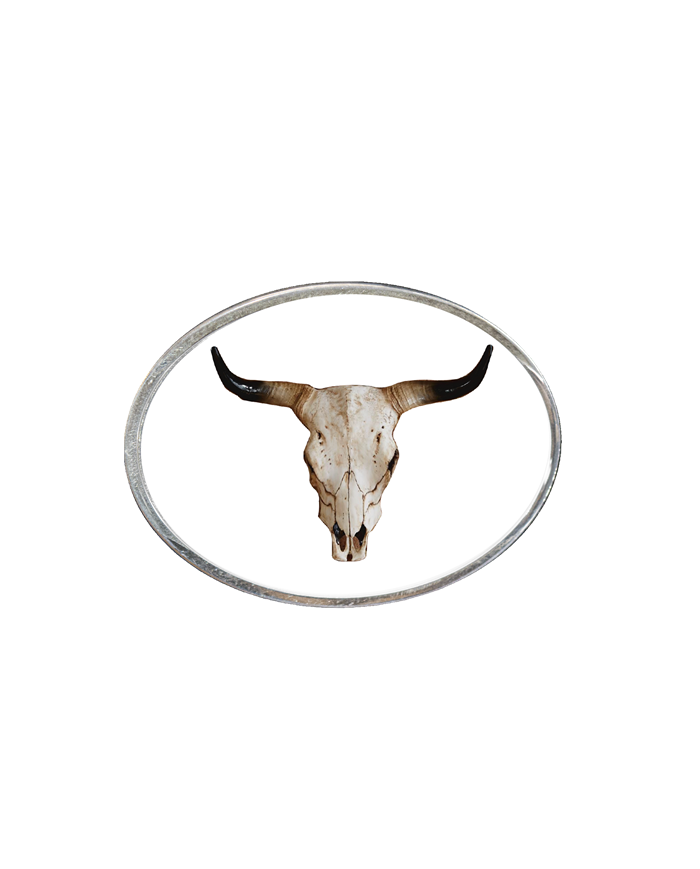 DLPCK-BO-BH-108-Oval Belt Buckle Bullhorn Logo 108 White DLPCK-BO-BH-108-Oval Belt Buckle Bullhorn Logo 108 White