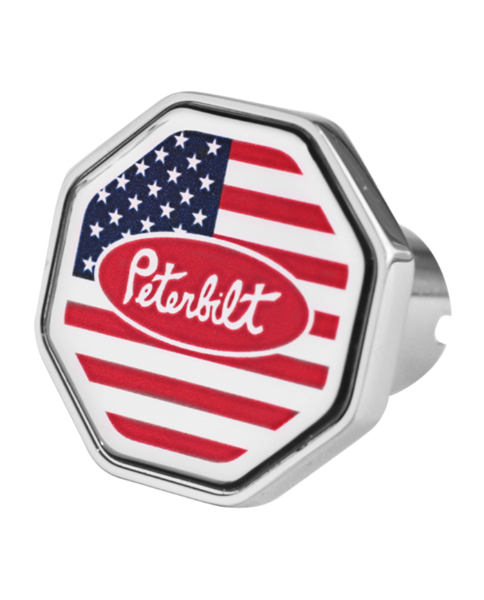 DLPCK-PB1-O-USA-Peterbilt Logo Octagon Knob US Flag Red/Chrome