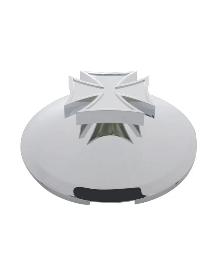 (BULK) CHROME 1" LIP 4 EVEN NOTCH FRONT HUB CAP W/ IRON CROSS SPINNER (BULK) CHROME 1" LIP 4 EVEN NOTCH FRONT HUB CAP W/ IRON CROSS SPINNER