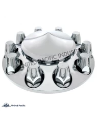 (CBOX) CHROME PLASTIC POINTED FRONT AXLE COVER W/ REMOVABLE HUB CAP - 33mm THREAD-ON NUT COVER (CBOX) CHROME PLASTIC POINTED FRONT AXLE COVER W/ REMOVABLE HUB CAP - 33mm THREAD-ON NUT COVER