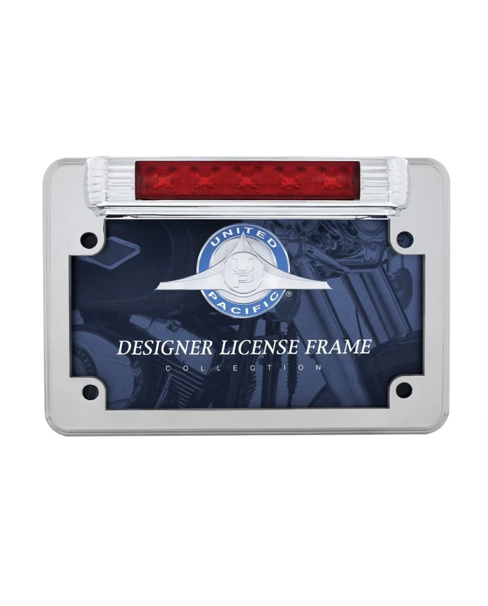 (CARD) MOTORCYCLE CHROME LICENSE PLATE FRAME WITH LED THIRD BRAKE LIGHT AND LED LICENSE LIGHT (CARD) MOTORCYCLE CHROME LICENSE PLATE FRAME WITH LED THIRD BRAKE LIGHT AND LED LICENSE LIGHT