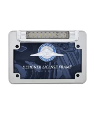 (CARD) MOTORCYCLE CHROME LICENSE PLATE FRAME WITH LED BACK-UP LIGHT AND LED LICENSE LIGHT (CARD) MOTORCYCLE CHROME LICENSE PLATE FRAME WITH LED BACK-UP LIGHT AND LED LICENSE LIGHT