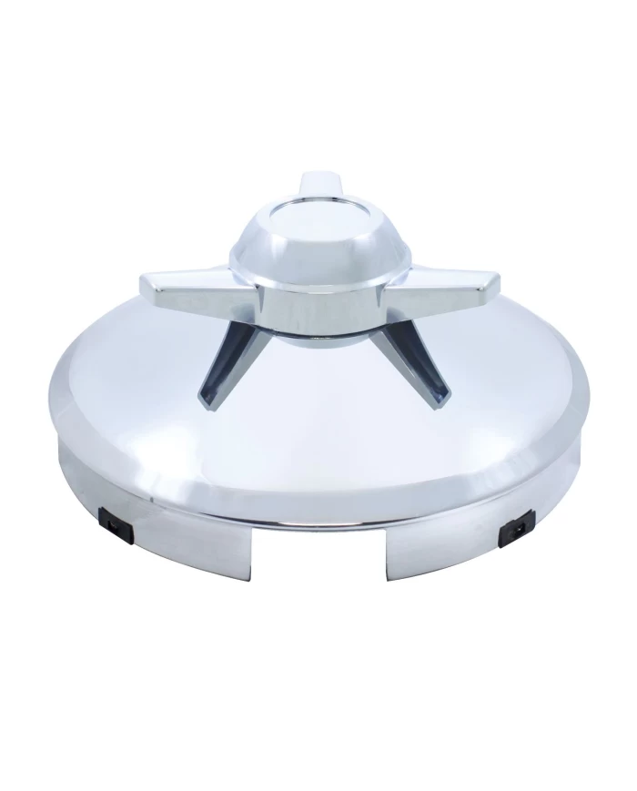 (BULK) CHROME 1" LIP 4 EVEN NOTCH FRONT HUB CAP W/ 3 BAR STRAIGHT SPINNER (BULK) CHROME 1" LIP 4 EVEN NOTCH FRONT HUB CAP W/ 3 BAR STRAIGHT SPINNER
