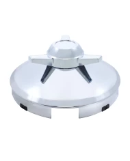 (BULK) CHROME 1" LIP 4 EVEN NOTCH FRONT HUB CAP W/ 3 BAR STRAIGHT SPINNER (BULK) CHROME 1" LIP 4 EVEN NOTCH FRONT HUB CAP W/ 3 BAR STRAIGHT SPINNER