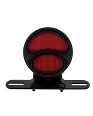 (BOX) ALL-BLACK LED "DUOLAMP" MOTORCYCLE REAR FENDER TAIL LIGHT, ALL RED LED LENS, 12 VOLT