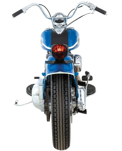 (BOX) ALL-BLACK "DUOLAMP" MOTORCYCLE REAR FENDER TAIL LIGHT, GLASS LENS W/ ""STOP" LETTERING, 12 VOLT