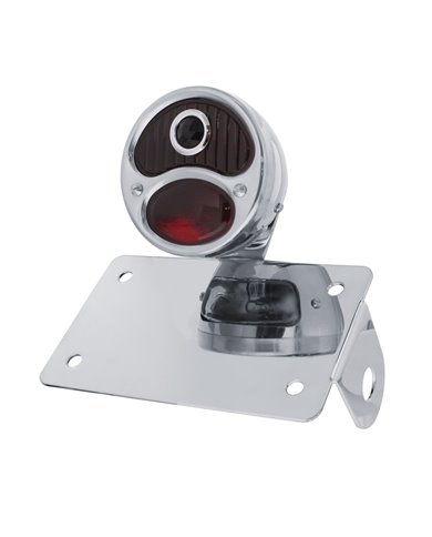 (BOX) "BOBBER" STYLE "1928 DUO LAMP" TAIL LIGHT WITH RED GLASS LENS & BLUE DOT - HORIZONTAL (BOX) "BOBBER" STYLE "1928 DUO LAMP" TAIL LIGHT WITH RED GLASS LENS & BLUE DOT - HORIZONTAL