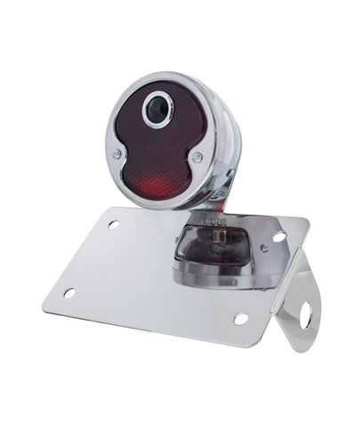 (BOX) "BOBBER" STYLE "1932 DUO LAMP" TAIL LIGHT WITH RED GLASS LENS & BLUE DOT - HORIZONTAL (BOX) "BOBBER" STYLE "1932 DUO LAMP" TAIL LIGHT WITH RED GLASS LENS & BLUE DOT - HORIZONTAL