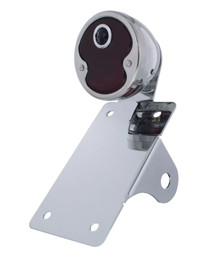 (BOX)"BOBBER" STYLE "1932 DUO LAMP" TAIL LIGHT WITH RED GLASS LENS & BLUE DOT - VERTICAL