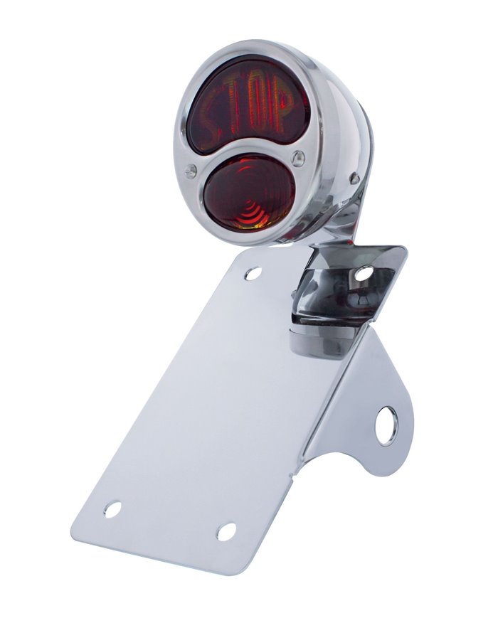 (BOX) "BOBBER" STYLE "1928 DUO LAMP" TAIL LIGHT WITH RED "STOP" GLASS LENS - VERTICAL (BOX) "BOBBER" STYLE "1928 DUO LAMP" TAIL LIGHT WITH RED "STOP" GLASS LENS - VERTICAL