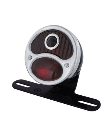 (BOX) BLACK "1928 DUO LAMP" TAIL LIGHT WITH RED GLASS LENS & BLUE DOT (BOX) BLACK "1928 DUO LAMP" TAIL LIGHT WITH RED GLASS LENS & BLUE DOT