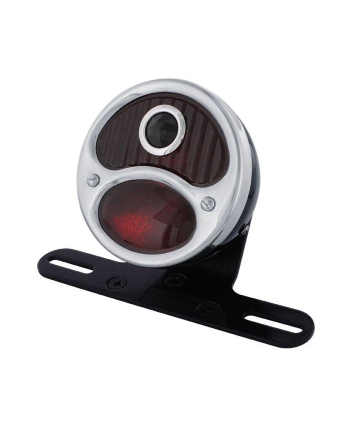 (BOX) BLACK "1928 DUO LAMP" TAIL LIGHT WITH RED GLASS LENS & BLUE DOT (BOX) BLACK "1928 DUO LAMP" TAIL LIGHT WITH RED GLASS LENS & BLUE DOT