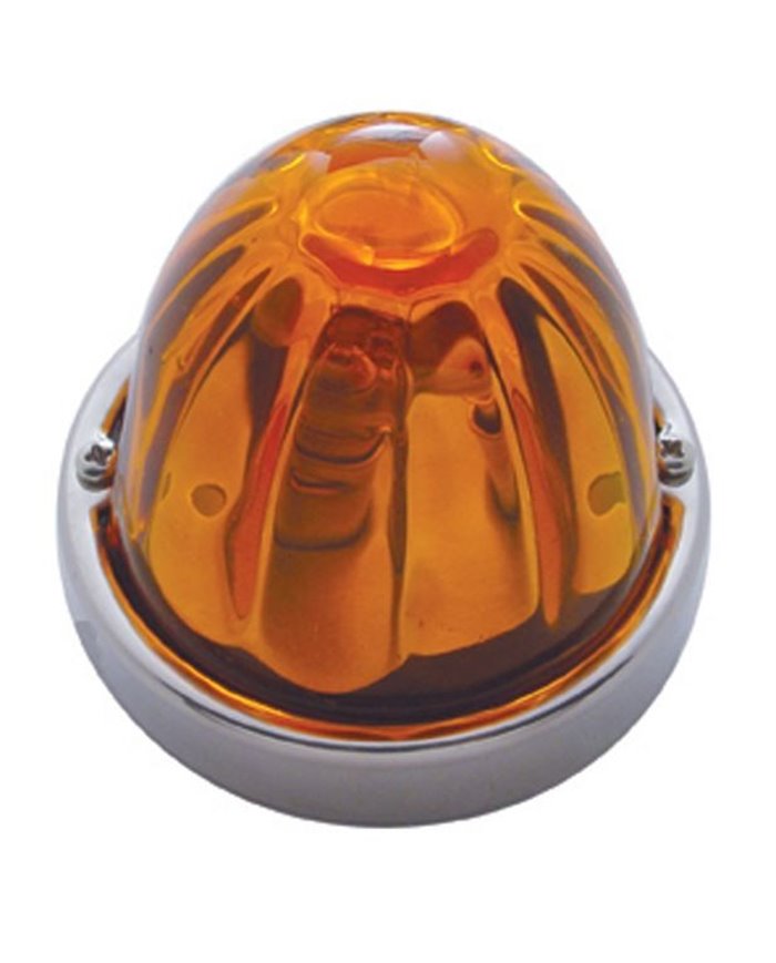 (BULK) LARGE GLASS MARKER LIGHT W/ 1157 BULB - AMBER WATERMELON LENS