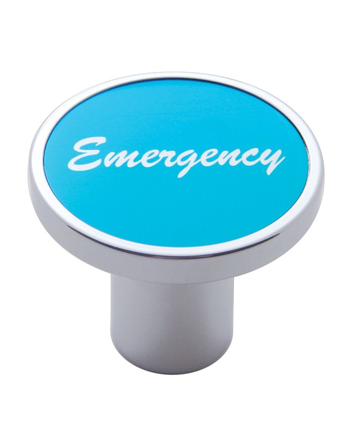 (CARD) CHROME AIR VALVE KNOB W/ "EMERGENCY" ALUMINUM STICKER - BLUE