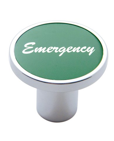 (CARD) CHROME AIR VALVE KNOB W/ "EMERGENCY" ALUMINUM STICKER - GREEN (CARD) CHROME AIR VALVE KNOB W/ "EMERGENCY" ALUMINUM STICKER - GREEN