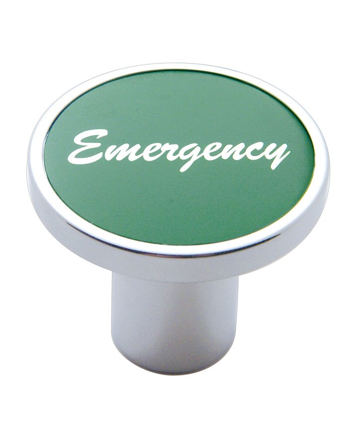 (CARD) CHROME AIR VALVE KNOB W/ "EMERGENCY" ALUMINUM STICKER - GREEN
