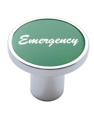(CARD) CHROME AIR VALVE KNOB W/ "EMERGENCY" ALUMINUM STICKER - GREEN