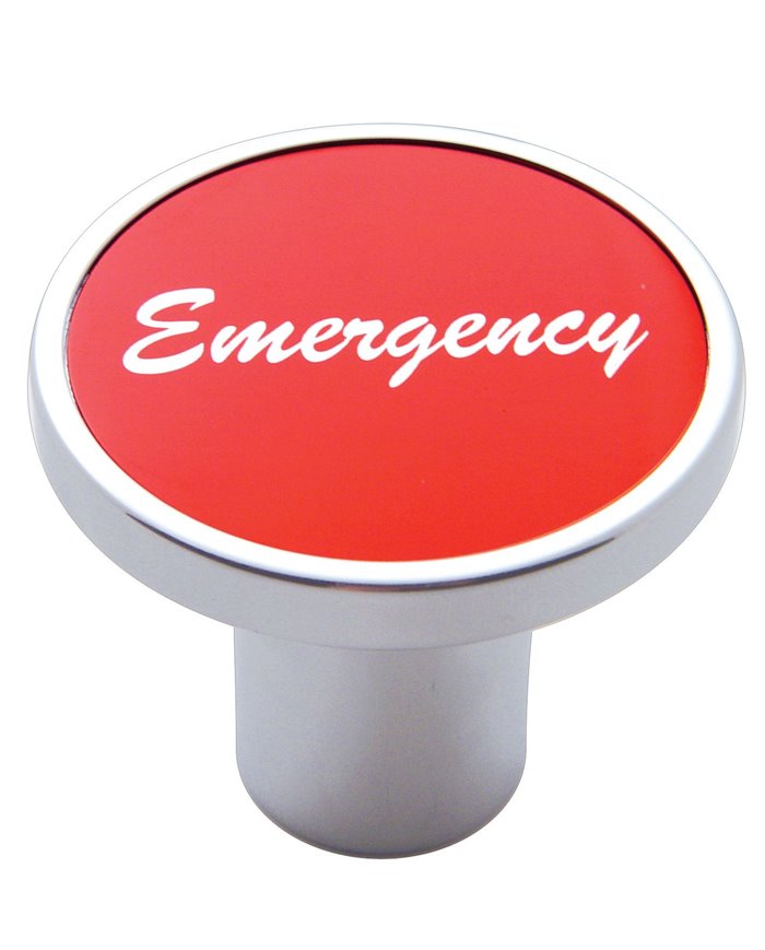(CARD) CHROME AIR VALVE KNOB W/ "EMERGENCY" ALUMINUM STICKER - RED