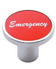 (CARD) CHROME AIR VALVE KNOB W/ "EMERGENCY" ALUMINUM STICKER - RED