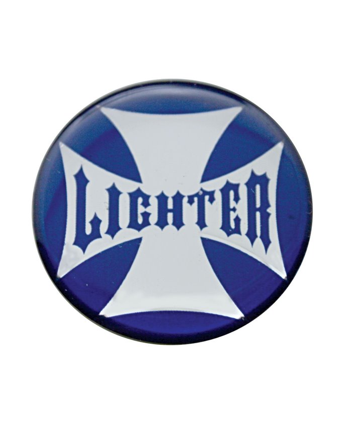 (BULK) ALUMINUM GLOSSY MALTESE CROSS "LIGHTER" STICKER - BLUE